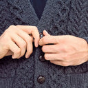 A20259 CHARCOAL Colour Traditional Merino V-Neck Aran Cardigan Buttons View Gaelsong