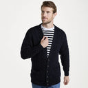 A20259 Navy Blue Colour Traditional Merino V-Neck Aran Cardigan Lifestytle Gaelsong