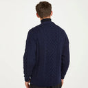 A20259 NAVY BLUE Colour Traditional Merino V-Neck Aran Cardigan Back Side Gaelsong