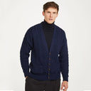 A20259 NAVY BLUE Colour Traditional Merino V-Neck Aran Cardigan Gaelsong