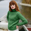 Heavyweight Merino Turtleneck Aran Sweater Green Gaelsong