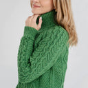 Heavyweight Merino Turtleneck Aran Sweater Green Side View Gaelsong