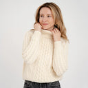 Heavyweight Merino Turtleneck Aran Sweater White Front View Gaelsong
