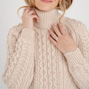 Heavyweight Merino Turtleneck Aran Sweater Parsnip Front View Gaelsong