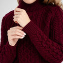 Heavyweight Merino Turtleneck Aran Sweater Wine Color Gaelsong