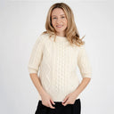 Womens Short Sleeve Aran Sweater White Gaelsong