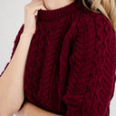 Womens Short Sleeve Aran Sweater Wine Gaelsong