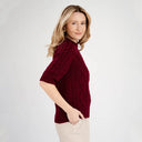 Womens Short Sleeve Aran Sweater Wine Side View Gaelsong