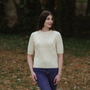 Womens Short Sleeve Aran Sweater White Gaelsong
