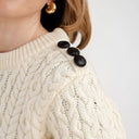 Side Button Honeycomb Irish Sweater White Gaelsong