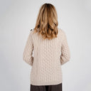 Side Button Honeycomb Irish Sweater Parsnip Back View Gaelsong