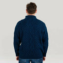 Men's Merino Half Zip Irish Sweater White Blue Back View Gaelsong