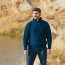 Men's Merino Half Zip Irish Sweater White Blue Lifestyle Gaelsong