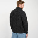 Men's Merino Half Zip Irish Sweater White Charcoal Back View Gaelsong