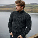 Men's Merino Half Zip Irish Sweater Charcoal Lifestyle Gaelsong