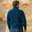 A20268 Quarter Zip Aran Sweater in Ocean Blue Colour Back Side Gaelsong
