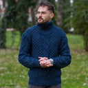 A20268 Quarter Zip Aran Sweater in Ocean Blue Colour Gaelsong
