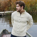 Men's Merino Half Zip Irish Sweater White White Lifestyle Gaelsong