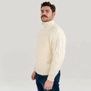Men's Merino Half Zip Irish Sweater White Side View Gaelsong
