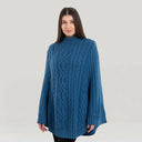 Irish Country Knit Poncho Teal Blue Front View Gaelsong