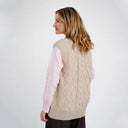 Knit Fisherman Irish Wool Vest Parsnip Back View Gaelsong