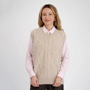 Knit Fisherman Irish Wool Vest Parsnip Front View Gaelsong