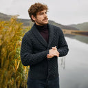 Double Breasted Shawl Irish Cardigan Charcoal Lifestyle Gaelsong