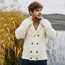 Double Breasted Shawl Irish Cardigan White Lifestyle Gaelsong
