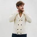 Double Breasted Shawl Irish Cardigan White studio Gaelsong