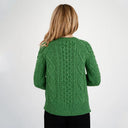 Classic Merino Wool Aran Knit Cardigan Green Back View Gaelsong