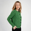 Classic Merino Wool Aran Knit Cardigan Green Side View Gaelsong