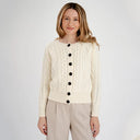 Classic Merino Wool Aran Knit Cardigan White Front View Gaelsong