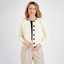 Classic Merino Wool Aran Knit Cardigan White Color Gaelsong