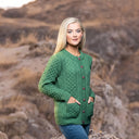 A20273 Merino Knit Aran Cardigan with Buttons Green Gaelsong
