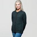 A20273 Merino Knit Aran Cardigan with Buttons Army Green Gaelsong
