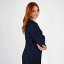 A20273 Merino Knit Aran Cardigan with Buttons Navy Gaelsong
