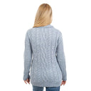 A20277 Blue Marl Merino Wool Aran Zip Cardigan for Ladies Back View Gaelsong
