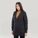 Merino Cable Knit Boyfriend Irish Cardigan Charcoal Studio Gaelsong