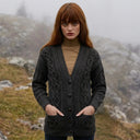 Merino Cable Knit Boyfriend Irish Cardigan Charcoal Lifestyle Gaelsong