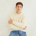 A20280 NATURAL WHITE Colour Men's Lightweight Crew Neck Aran Knit Sweater Gaelsong