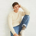 A20280 White Color Men's Lightweight Crew Neck Aran Knit Sweater Gaelsong