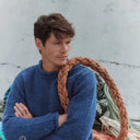 Donegal Wool Roll Neck Sweater Blue Gaelsong