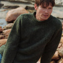 Donegal Wool Roll Neck Sweater Green Gaelsong