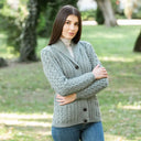 A20284 MISTY BLUE Colour Women's Merino Shawl Collar Irish Cardigan Lifestyle Gaelsong
