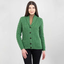 Women's Merino Shawl Collar Irish Cardigan Green Studio Gaelsong