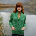 Women's Merino Shawl Collar Irish Cardigan Green Lifestyle Gaelsong