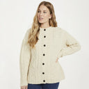 A20285 Ladies Aran Cardigan with Buttons Front View Knit Gaelsong