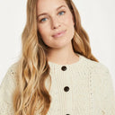 A20285 Ladies Aran Cardigan with Buttons Front View Knit Gaelsong
