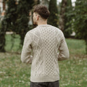 Men's Traditional Heavyweight Aran Sweater Parsnip Back View Gaelsong