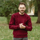 Men's Traditional Heavyweight Aran Sweater Wine Lifestyle Gaelsong